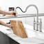 Robinet de cuisine 3 trous avec tirette, nickel brossé, 2 poignées, pont de construction rétractable, design élégant
