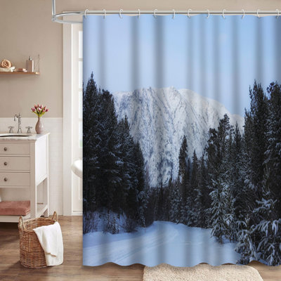 Winter Forest Mountains Nature Adventure Shower Curtain with 12 Hooks