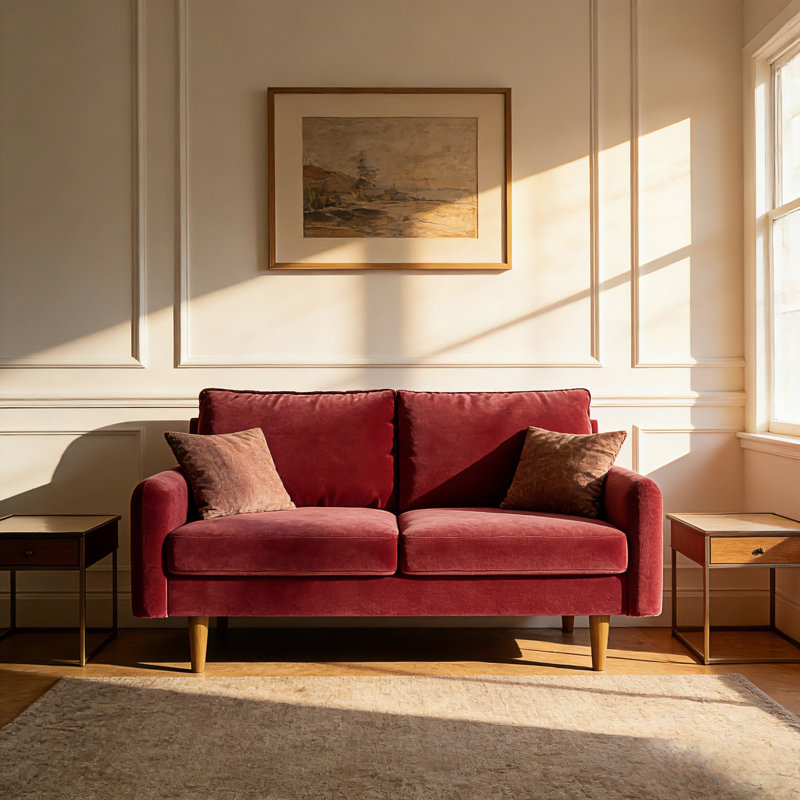 56.3" Velvet Spring-Padded Loveseat Comfort Sofas, Burgundy