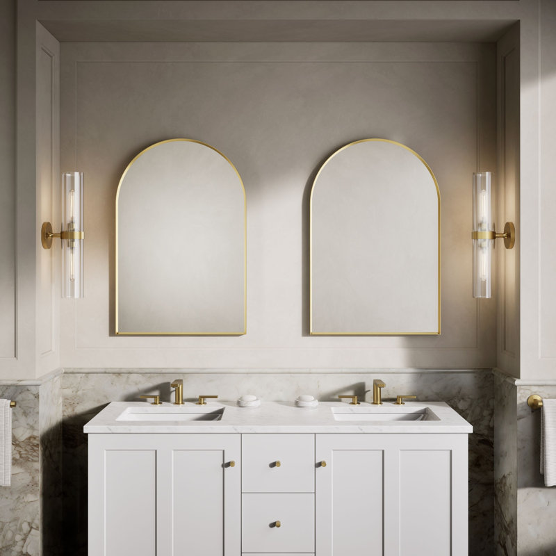Essential 24 In. X 36 In. Arch Framed Mirror, 36" x 24", Moderne Brushed Gold