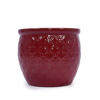 3 pots de fleurs en céramique rouges pour la terrasse, le jardin, le rebord de la fenêtre ou le salon, conception moderne avec finition brillante, givre et chaleur, drainage intégré des plantes, 15 po x 15 po x 13 po, 48,04 lb pour l'intérieur et l'extérieur