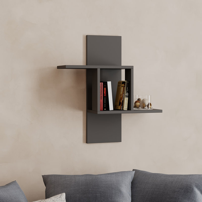 Modern Wall Shelf, 100% Melamine Coated Particle Board, Anthracite Color, 25.2 x 27.6 x 7.9 inches | Durable & Stylish Design | Perfect for Home or Office, Easy Wall-Mount Installation, Space-Saving Solution