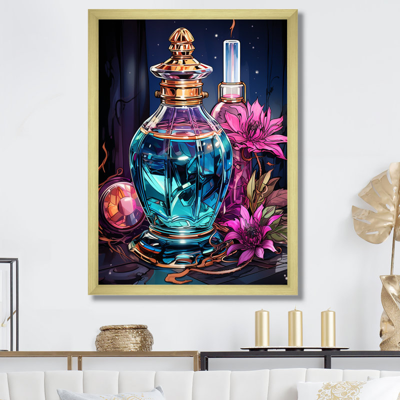 Crystal Perfume Bottle 2 - Parfums, art mural, H 44 po x l 34 po x P 1,5 po, Encadrement doré