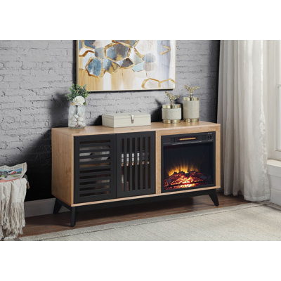 Armoire avec foyer, finition chêne et espresso