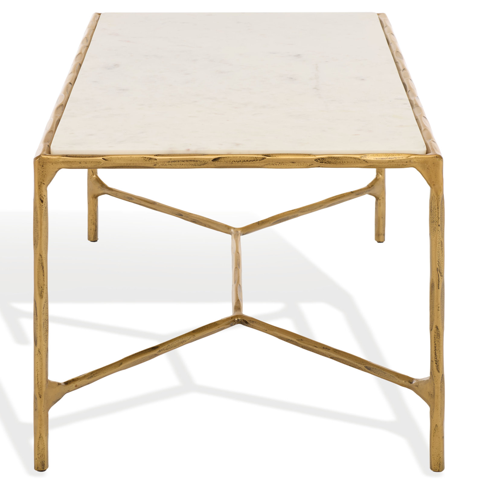 Evelynn 40" Glass Coffee Table, Brass, White Marble