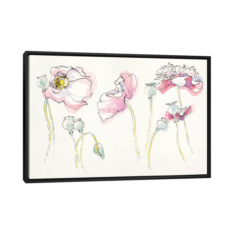 Rose somniferums, impression sur toile tendue, H 18 po x l 26 po x P 1,5 po, Toile encadrée noire, Pas de tapis