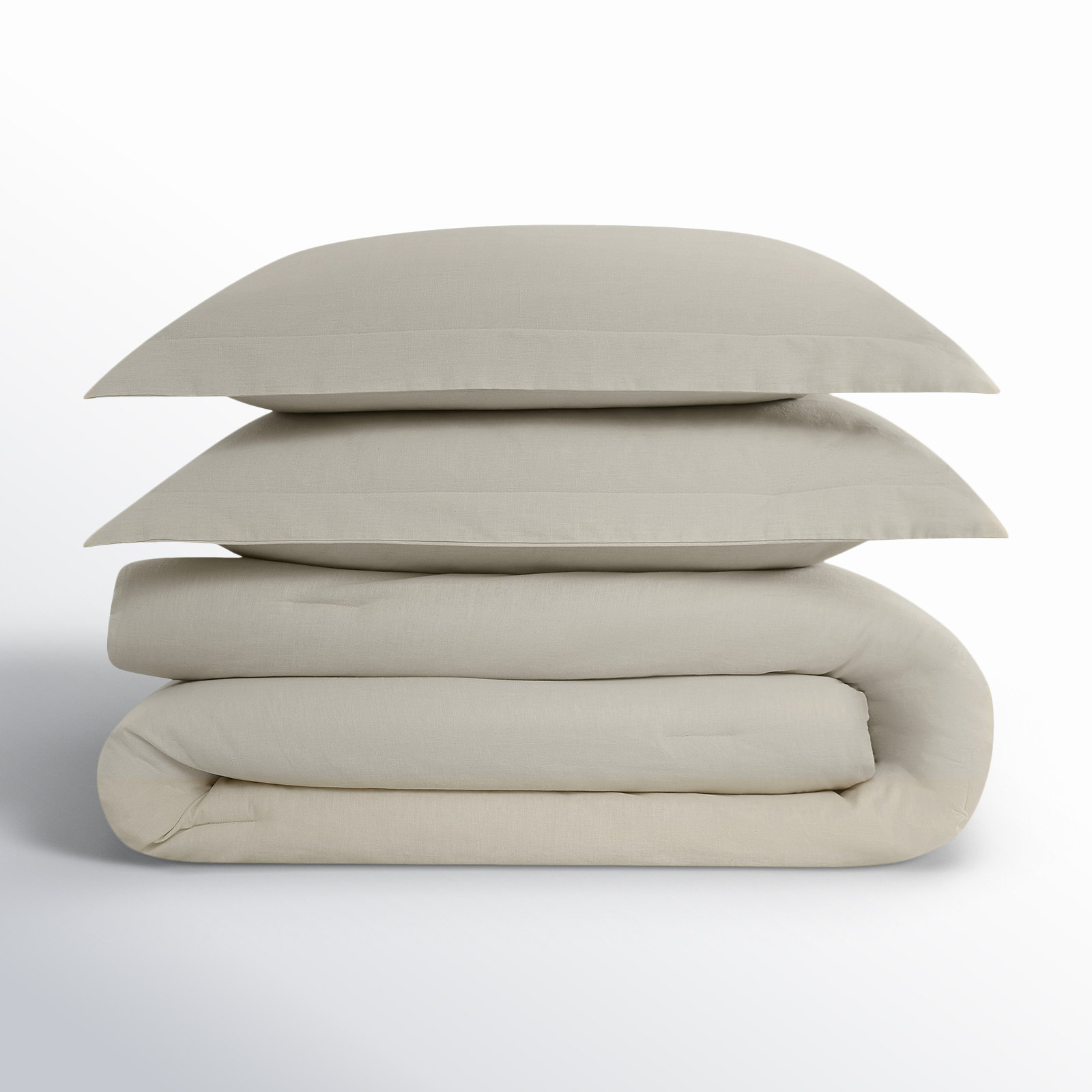 Nena Linen Comforter Set, Beige, Queen Comforter + 2 Standard Shams