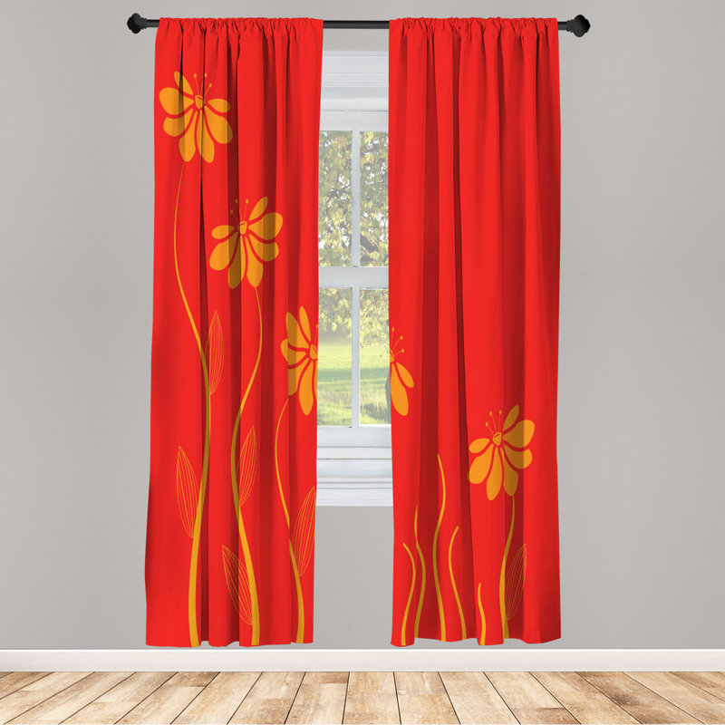 Microfiber Floral Semi-Sheer Rod Pocket Curtain Panels, 28" W x 63" L, Yellow/Orange