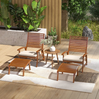Chaise d'extérieur 4 pièces avec coussin, assise en bois, assise à lattes et dossier de banc en bois blanc pour une mise en valeur, pliable, colorant naturel