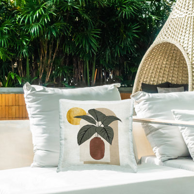 Coussin d'extérieur imprimé géométrique en forme de soleil par Janet Tava
