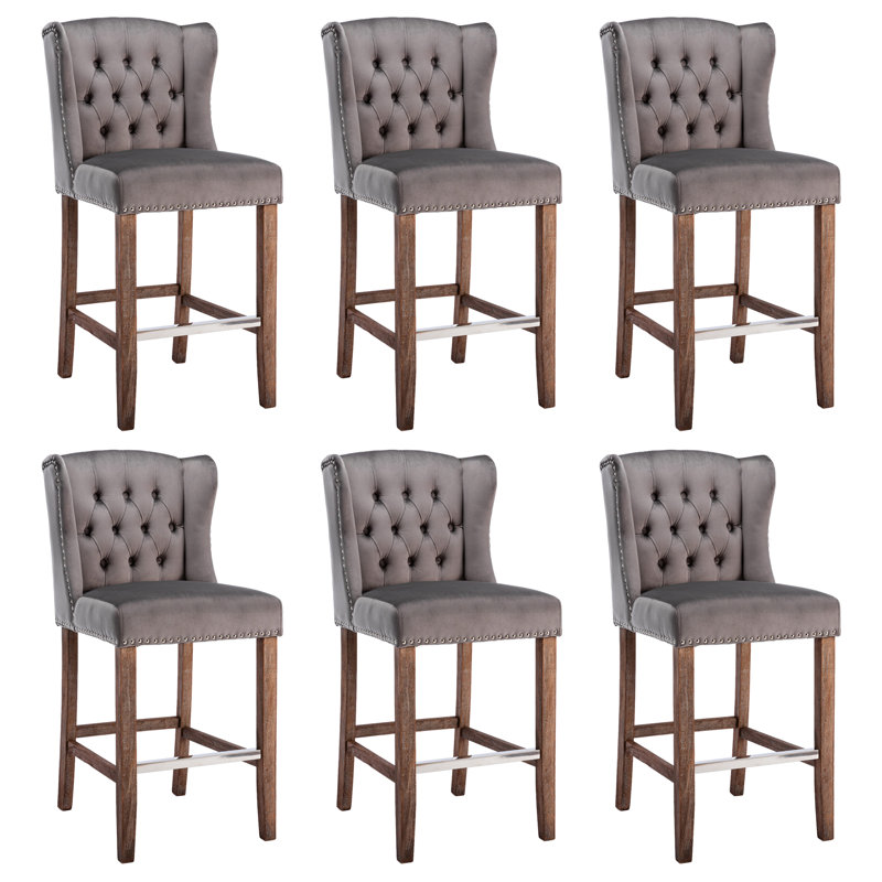 27" Counter Height Bar Stools with Wood Legs, Gray