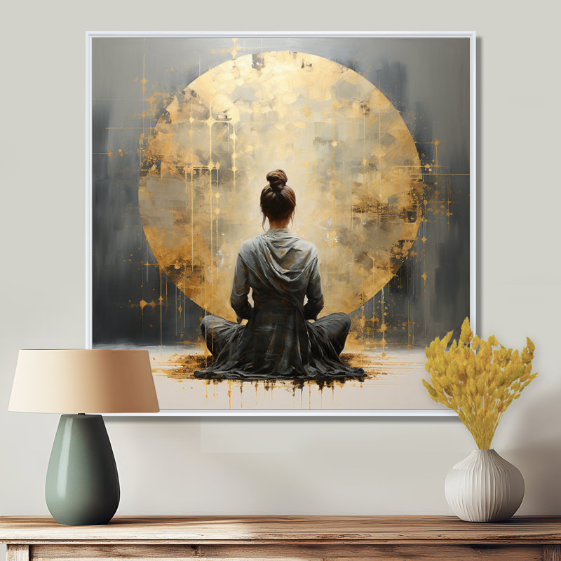 Minimalisme méditation Pose I - méditation grand art mural, H 36 po x l 36 po x P 1,5 po, Cadre flottant blanc