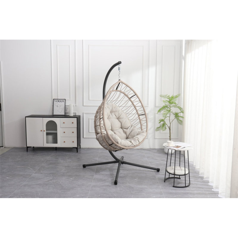Chaise d'extérieur suspendue en forme d'œuf avec support, Gris clair