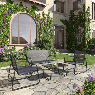 Garden Furniture Set, Metal Frame Patio Conversation Set With Loveseat