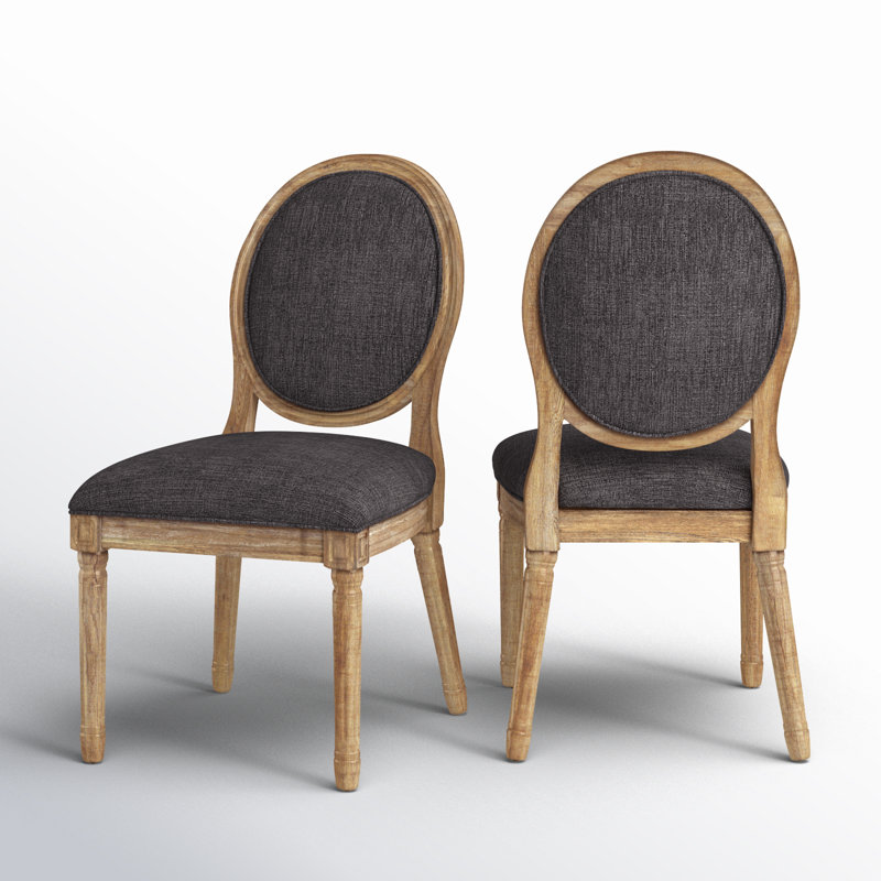 Hildemar 19'' H Linen Upholstered Side Chair, Dark Gray, Natural