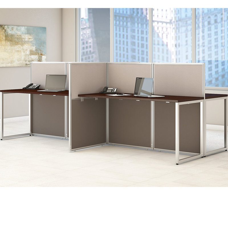 Easy Office Rectangle 4 Person Benching Workstation with Cable Management, Mocha Cherry