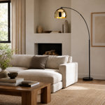 Perlis Modern 67" Arc Floor Lamp with Curved Metal Shade, Weighted Marble Base & Foot Switch for Living Room or Bedroom