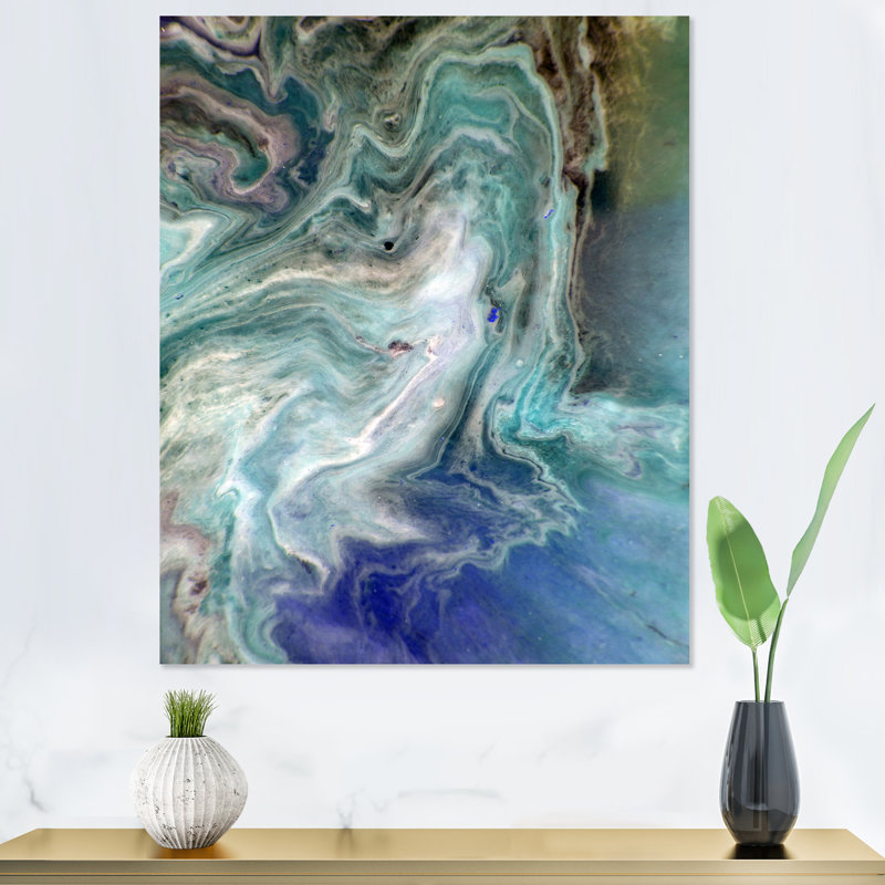 Turquoise liquide, art mural moderne sur toile, H 12 po x l 8 po x P 1,5 po, Toile tendue