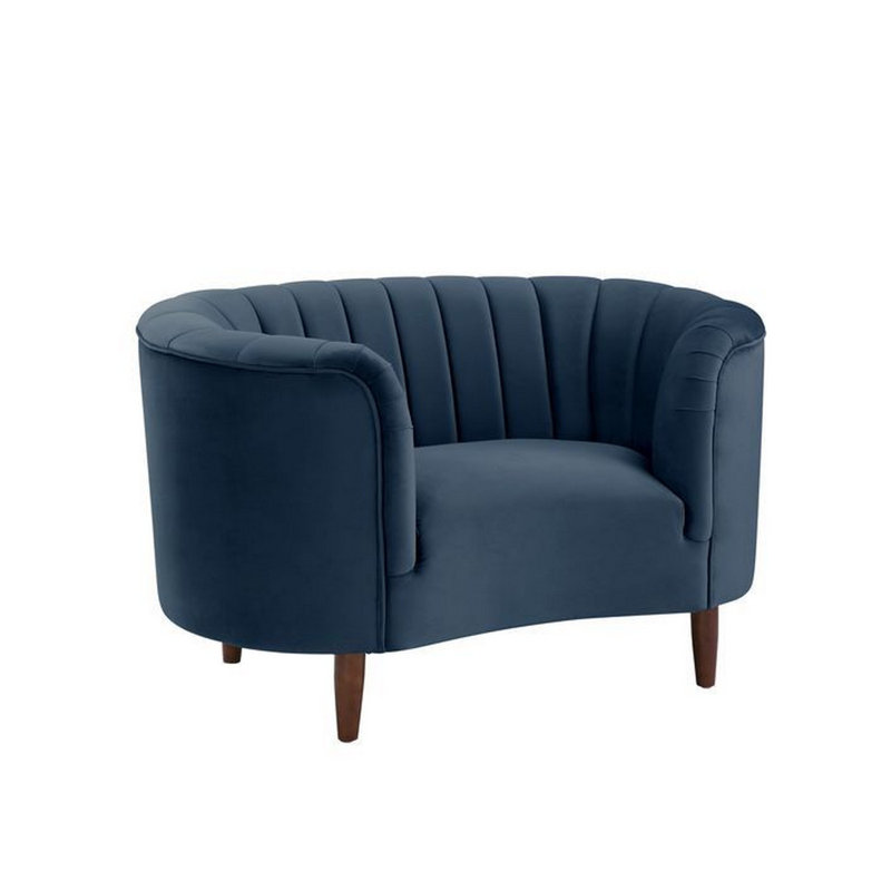 Chaise avec capitonnage à rainures verticales et conception incurvée, Velours bleu