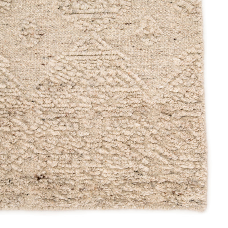 Hand Knotted Wool Geometric Area Rug in Beige, Rectangle 7'10" x 9'10"