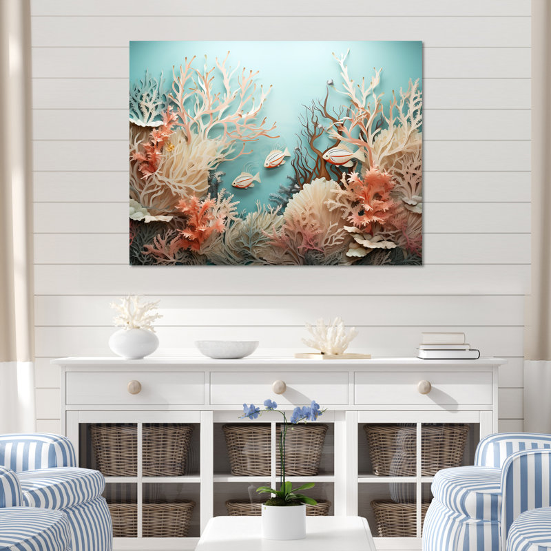 «Watercolor Fish Dance Collage», reproduction sur toile, H 24 po x l 32 po x P 1 po, Toile tendue