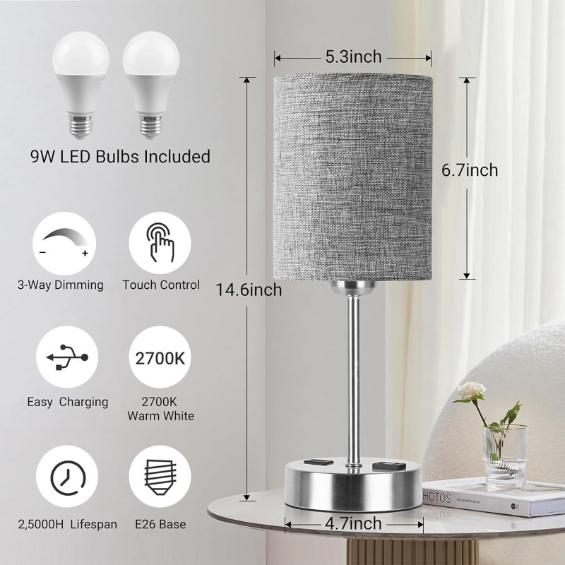 Metal USB Table Lamp, Gray