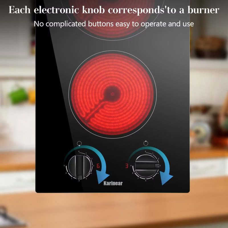 Karinear 2 Burner Electric Cooktop 12Inch Electric Stove Top No Plug 3000W