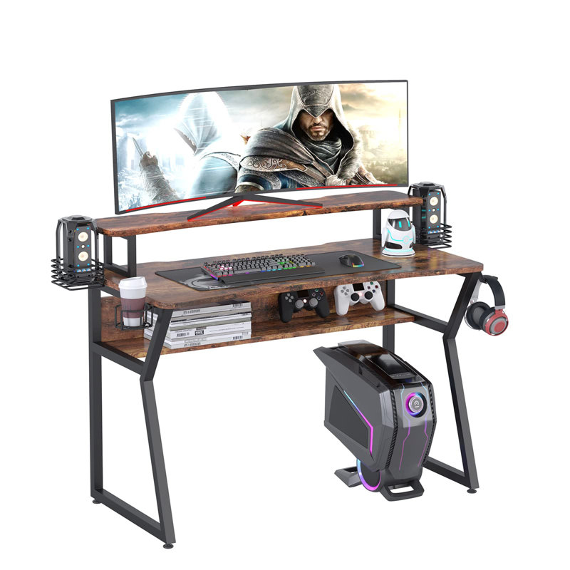 Swigert Metal Base Computer Desk, Rustic Brown