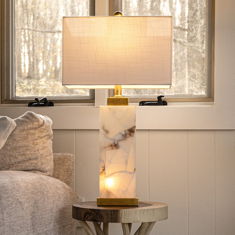 Princeton 27.5" Contemporary Coastal Rectangular Alabaster LED Table Lamp with Nightlight Base