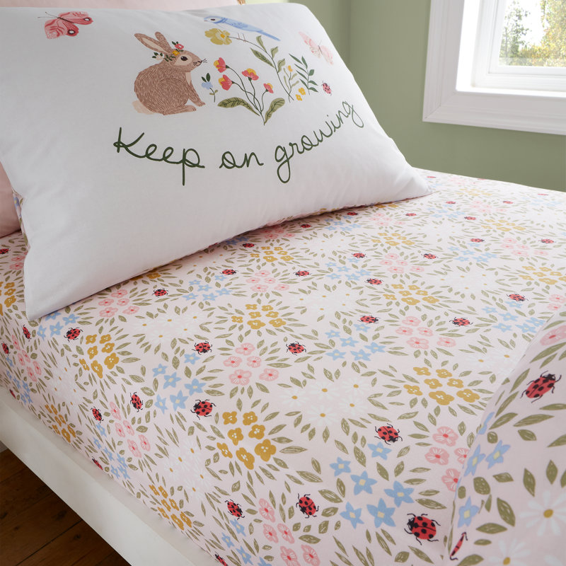 Amyia Cotton Blend Standard Fitted Sheet, White/Green/Yellow, Single (3')