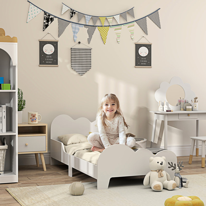 AIYAPLAY Toddler Bed Cloud-Themed Kids Bed Frame Ages 3-8 Years White