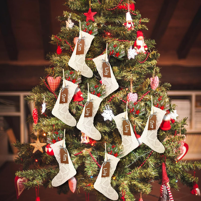 8 ensembles de grands bas de Noël avec étiquettes de nom bricolage, bas tricotés 18 pouces