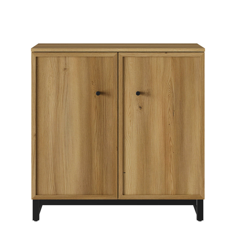 Buffet Storage Cabinet Set Of 2 With Metal Frame Base For Dinnig Room Living Room Entryway,Brown Oak, Oak