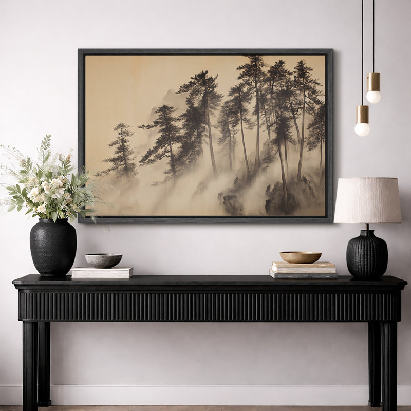 «Misty Forest Pine», reproduction d'art numérique sur toile encadrée, H 24 po x l 36 po x P 1,5 po, Cadre noir