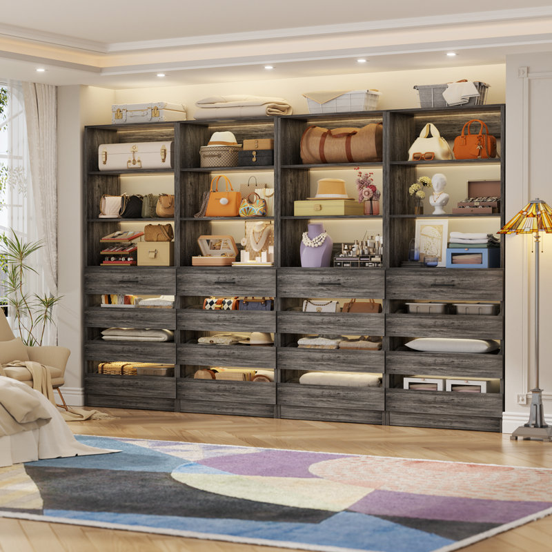 Closet System With 16 Wooden Drawers And Shelves, Oak