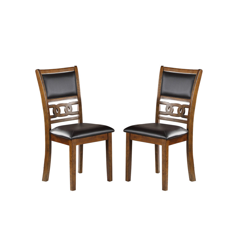 2 chaises de salle à manger d'aspect noyer, coussin d'assise en similicuir, capacité de poids de 250 lb, assemblage de 2 chaises rembourrées en noyer, siège, conception robuste,