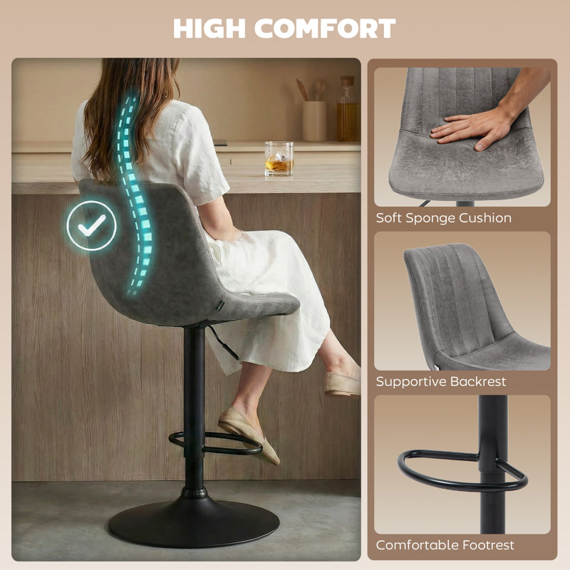 Kait Upholstered Adjustable Height Counter Stool with Metal Frame, Grey