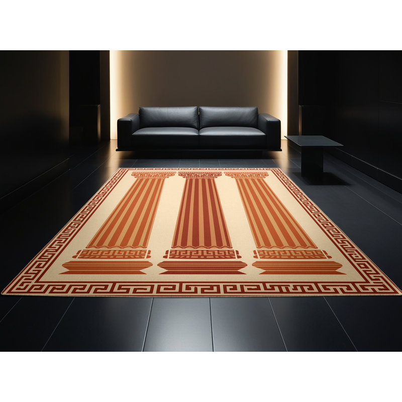 Machine Washable Orsolya Athens Parthenon Classic Oriental Rug in Brown – Beige Binding, 4 x 6