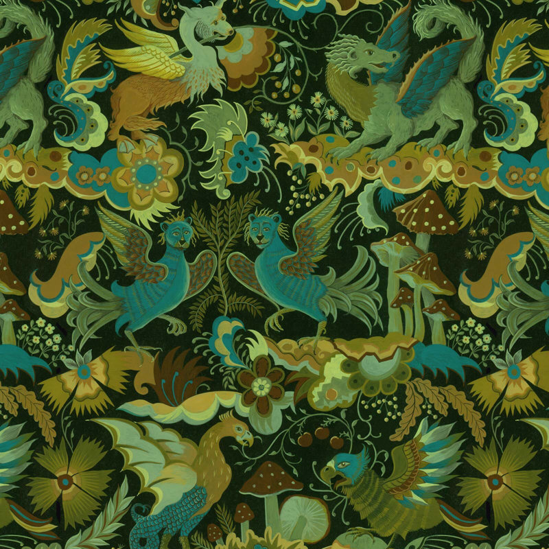 Phantasia 9.84" L x 70.87" W Wallpaper Roll, Emerald Green