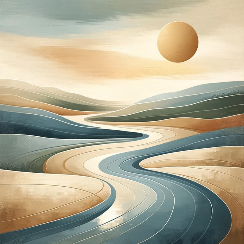 «Winding Tranquility: Modern River Landscape», reproduction sur toile, H 12 po x l 12 po x P 1 po