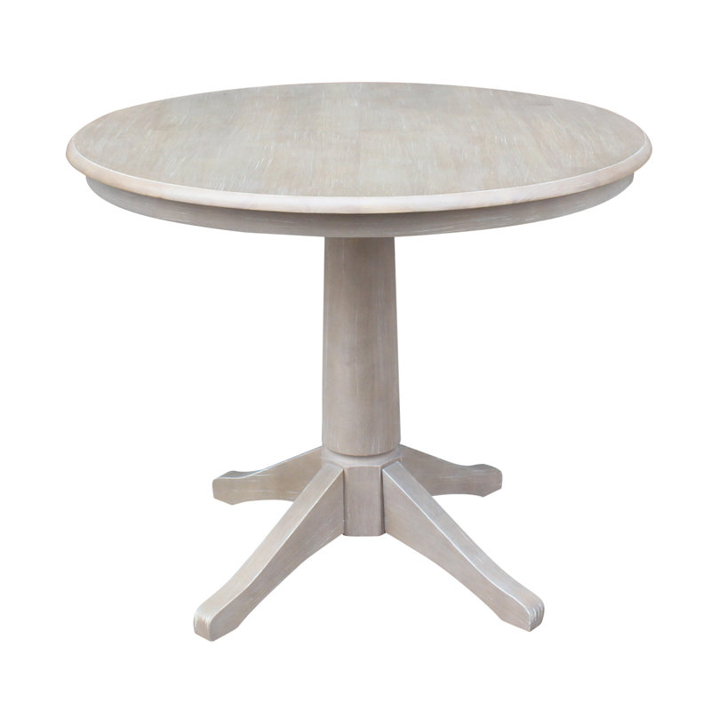 Imilia Solid Wood Pedestal Dining Table, Washed Gray Taupe, 29.9" H x 36" L x 36" W