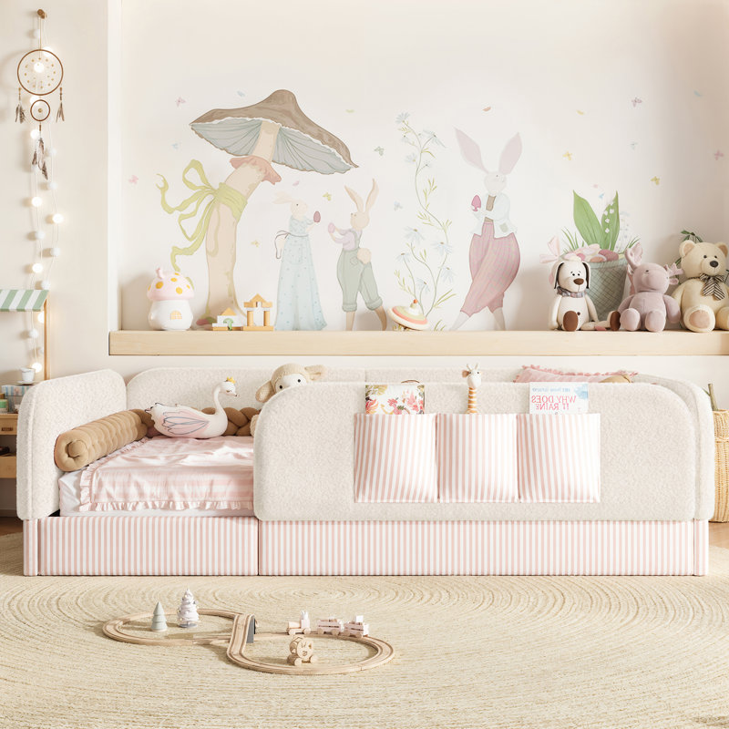 Lit double tapissier Montessori, Lit double, Beige