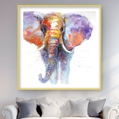 Colorful Walking Elephant - Purple Framed Matted Print Decor