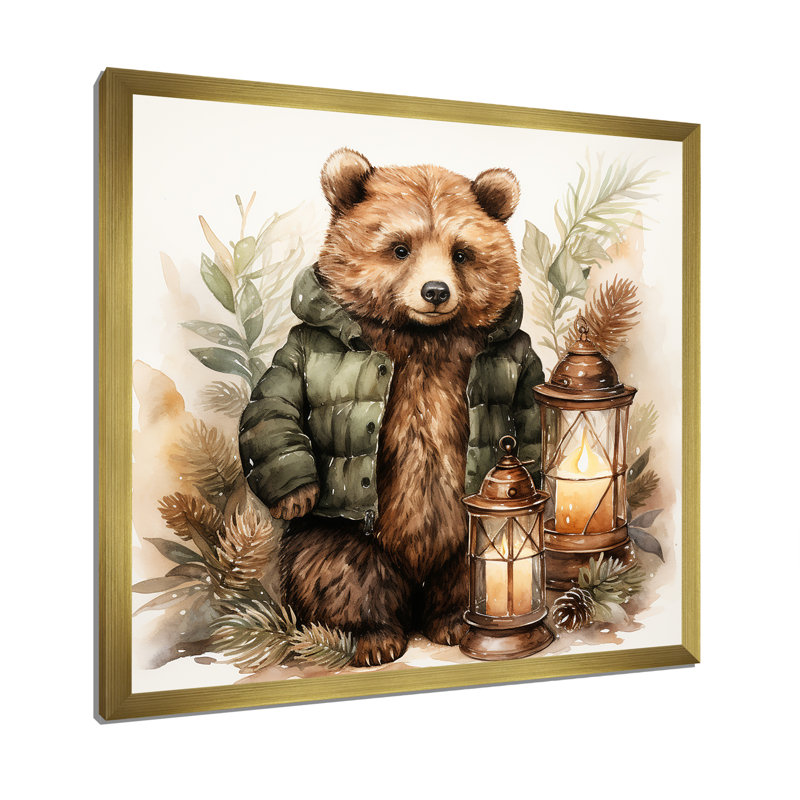 Ours en peluche de Noël, chambre de bébé III - art mural de l'ours en peluche, Cadre doré simple, H 16 po x l 16 po x P 1 po
