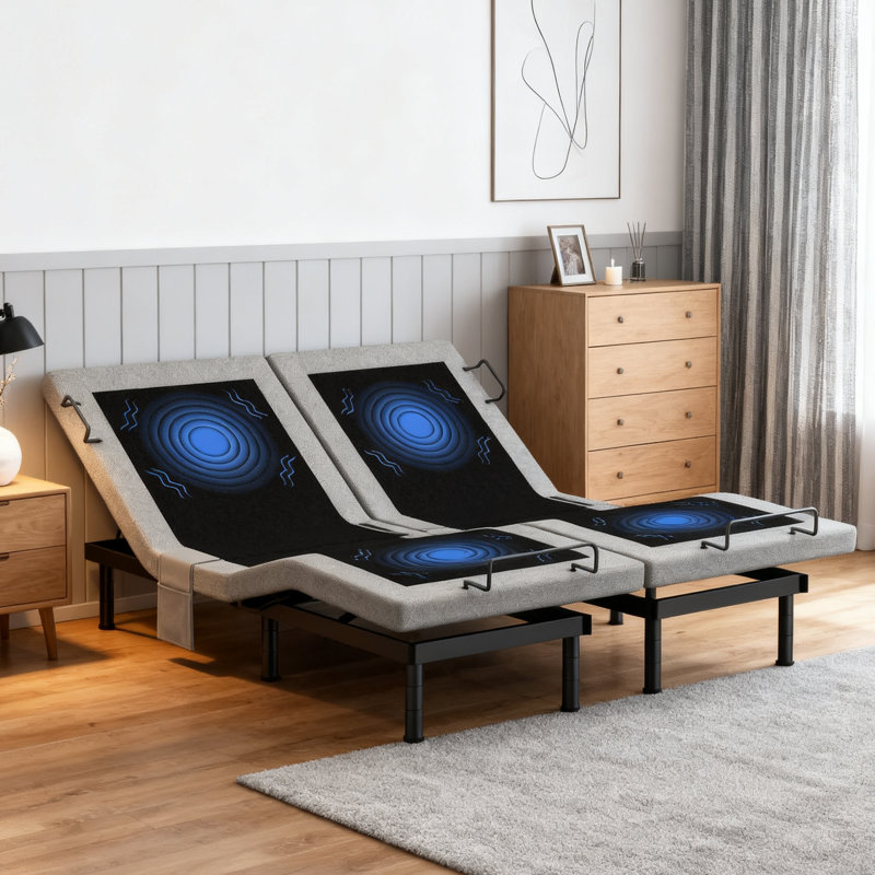Split King Massaging Adjustable Bed Frame With Zero Gravity and Wireless Remote, Split King