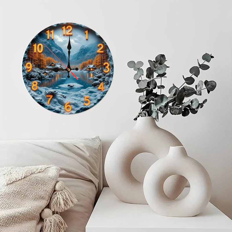 Horloge murale paysage d'hiver