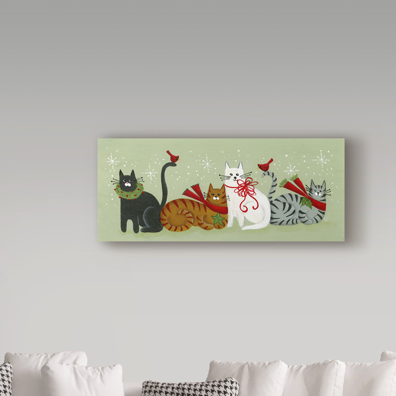 « quatre christmas chats », art sur toile, H 14 po x l 32 po x P 2 po