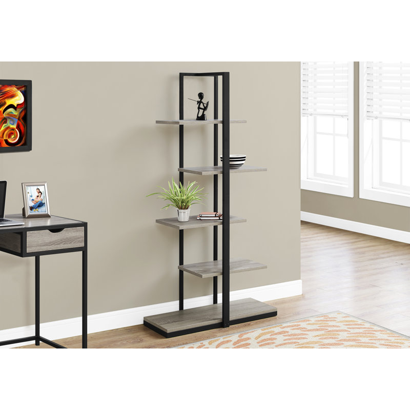 Blalock Bookshelf, Bookcase, Etagere, 5 Tier, 60"H, Office, Bedroom, Metal, Laminate, Taupe