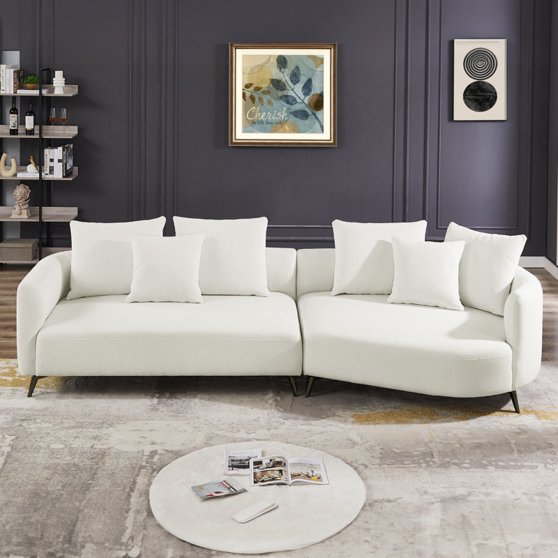 Bryley Upholstered Curved Sectional, White Boucle, Right Hand Facing