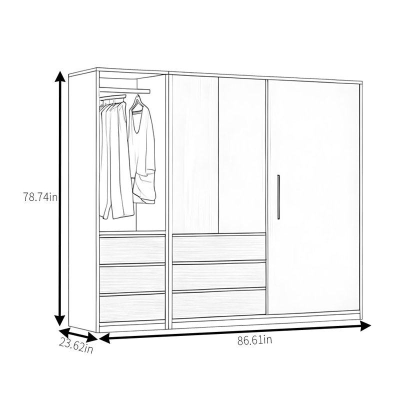Garde-robe simple et classique, H 78,74 po x l 86,61 po x P 23,62 po